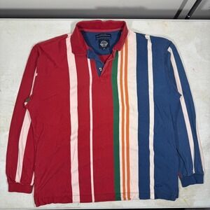 Vintage Dockers Mens Large Long Sleeve Polo Shirt Multi Color Stripe Rugby 90s